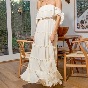 LULUS Chance for Us Ivory Off the Shoulder Maxi